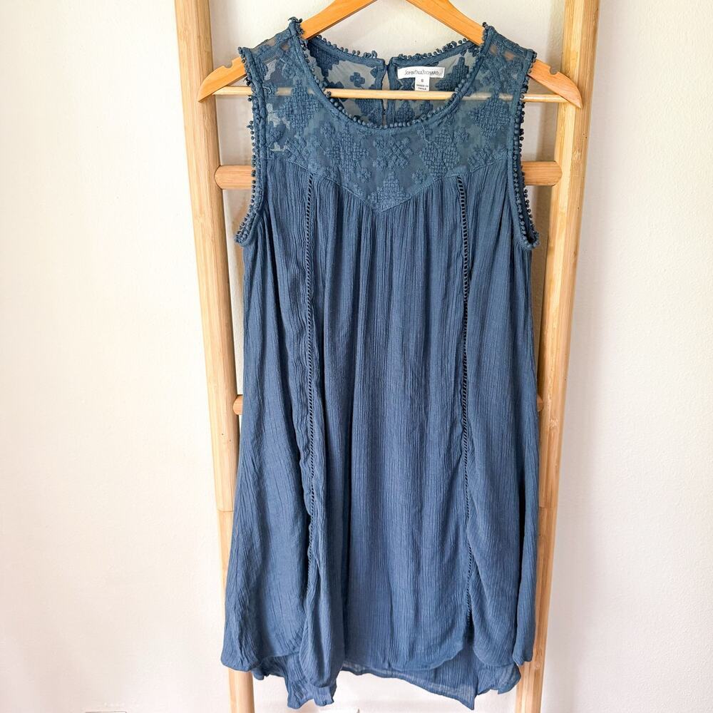 John Paul Richard Blue Lace Trim Sleeveless Boho Tunic Top Women’s Small